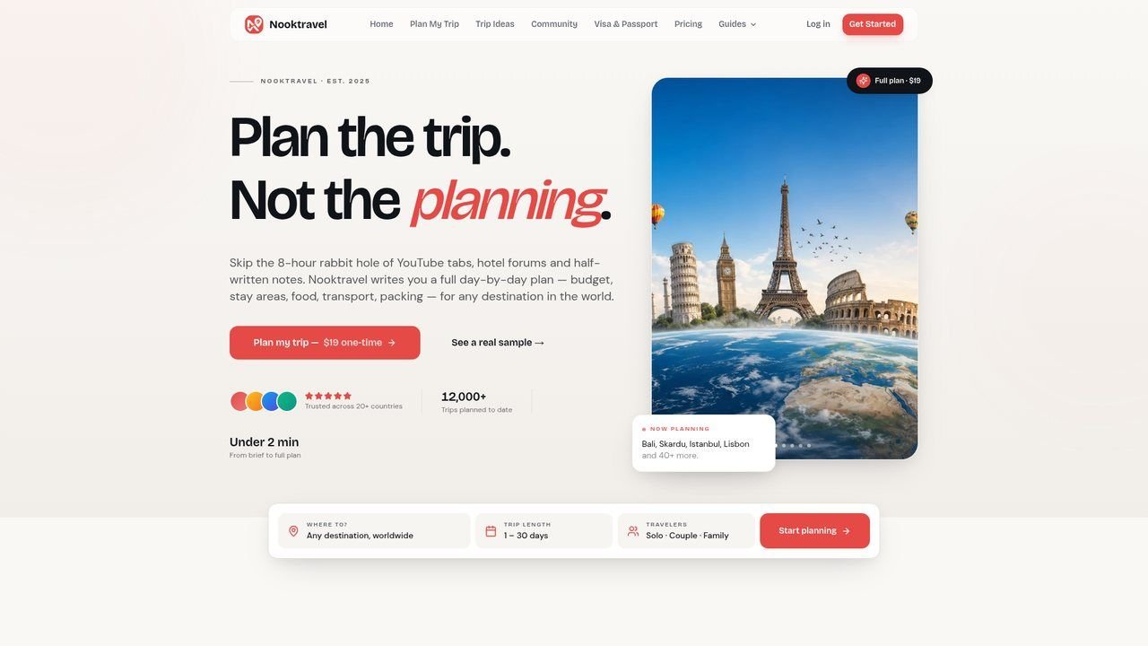NookTravel website screenshot
